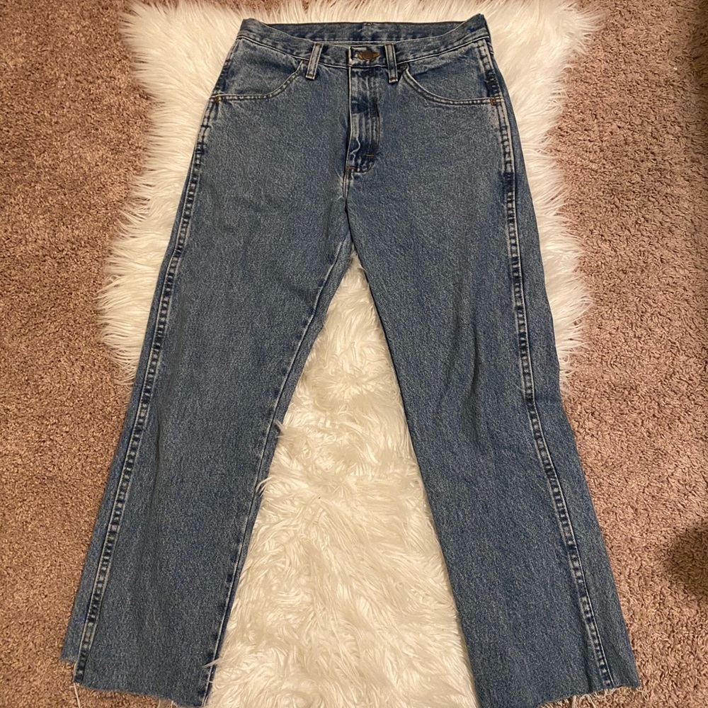 Trendy straight blue denim jeans